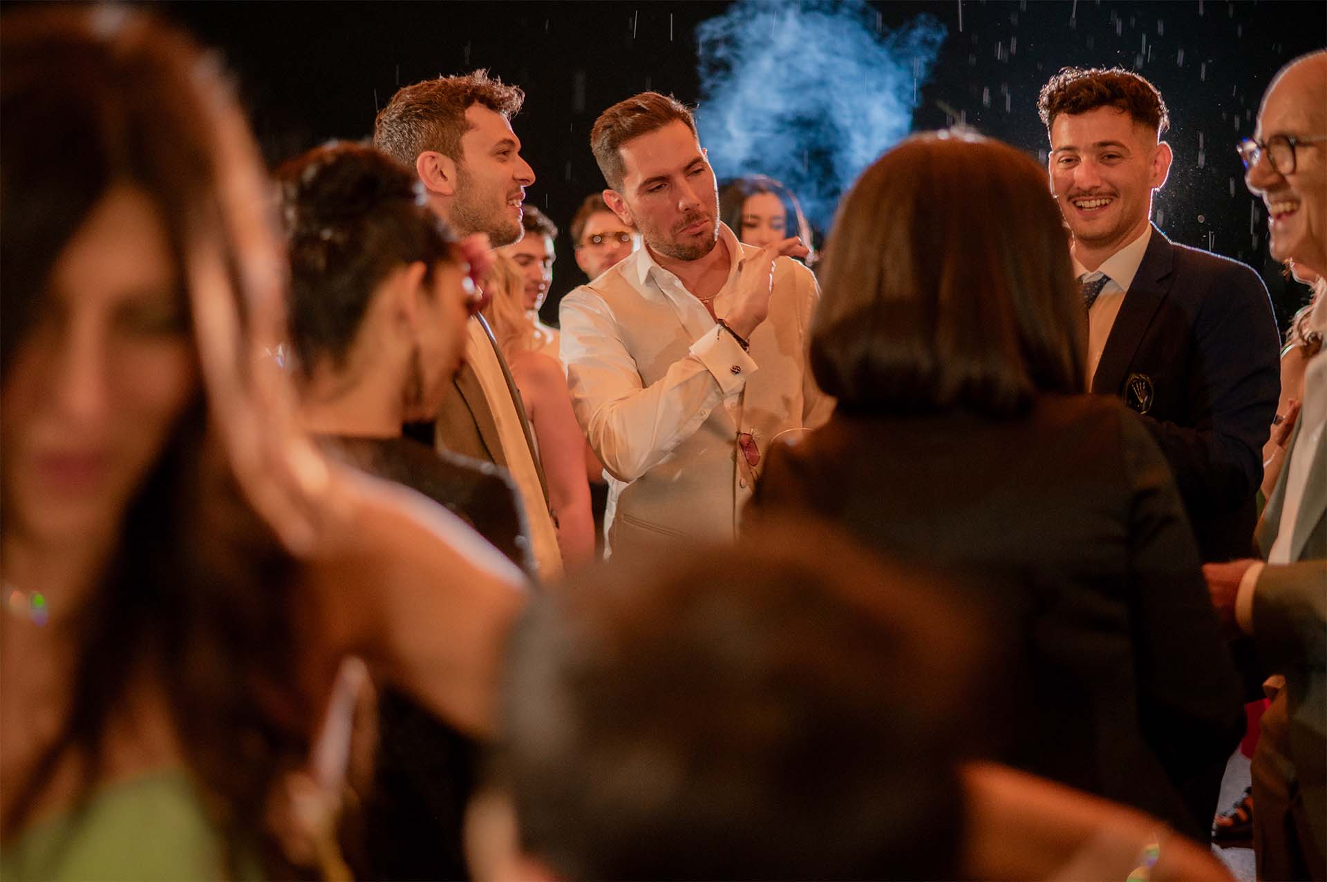 Bride and groom enjoying their wedding reception in Ipikos Club.